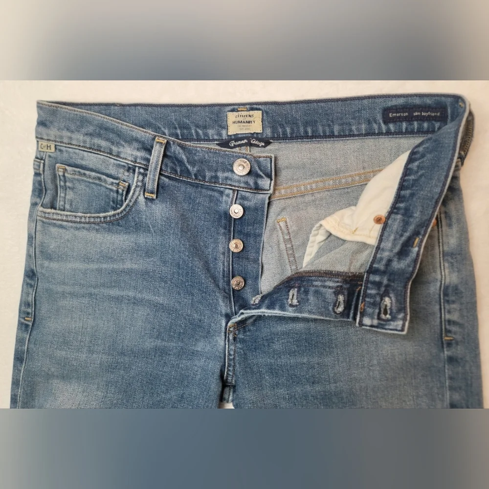 Citizens Of Humanity Emerson Slim Boyfriend Jean Sz 27 Distressed Raw Frayed Hem - Picture 6 of 15